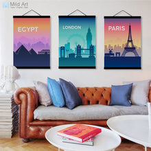 Load image into Gallery viewer, Famous City Silhouette Paris Eiffel Tower Wooden Framed Canvas Painting Modern Wall Art Pictures Home Decor Poster Hanger Scroll
