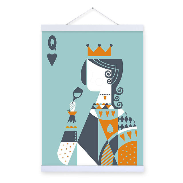 Vintage Retro Abstarct Poker King Queen Love Couple Wooden Framed Posters Wall Art Pictures Wedding Decor Canvas Painting Scroll