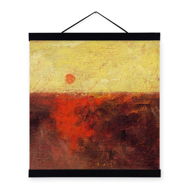 Vingtage Retro Abstract Sea Sunset Wooden Framed Hanger Posters Living Room Wall Art Pictures Home Decor Canvas Paintings Scroll