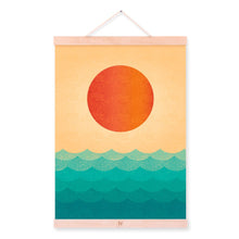 Load image into Gallery viewer, Vintage Retro Minimalist Sunset Wooden Framed Posters Oriental Living Room Wall Art Pictures Home Decor Canvas Paintings Scroll
