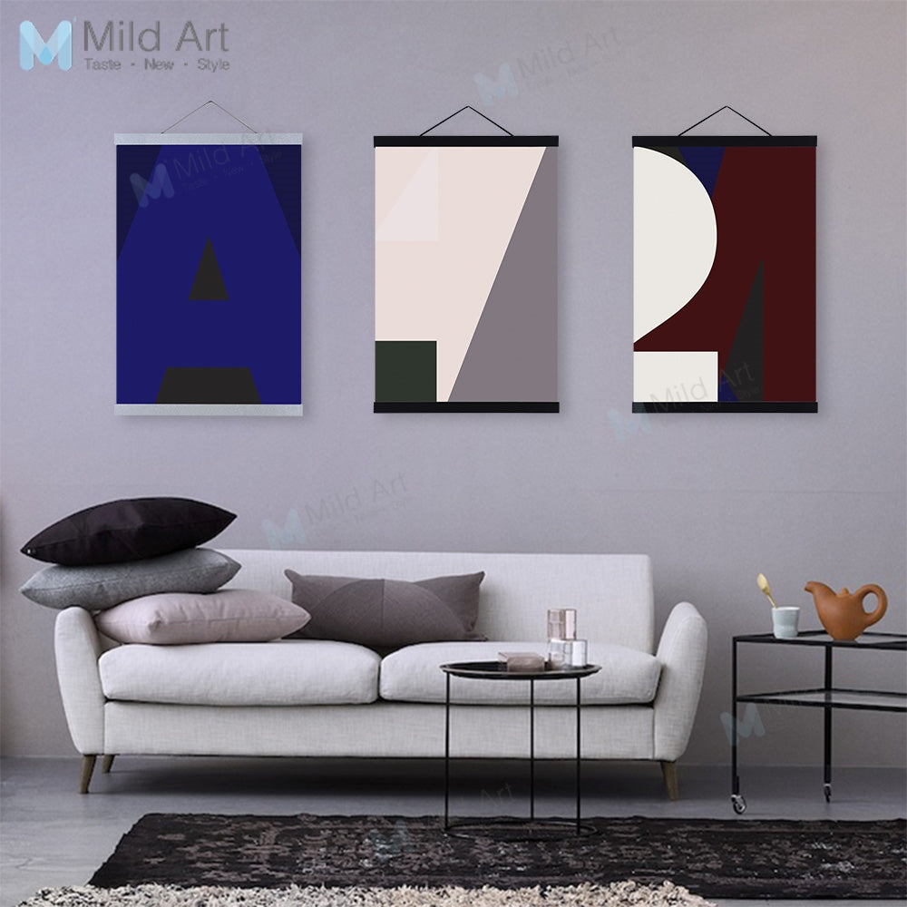 Modern Abstract Typography Wooden Framed Hanger Posters Nordic Living Room Wall Art Pictures Home Decor Canvas Paintings Scroll