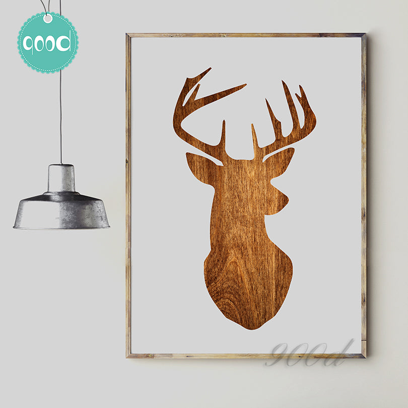 Deer Head Wood Print Canvas Art Print Painting Poster,  Wall Picture for Home Decoration,  Wall Decor YE031