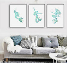 Load image into Gallery viewer, Nordic simple spray paintings painted on canvas Mermaid decorative painting love fish
