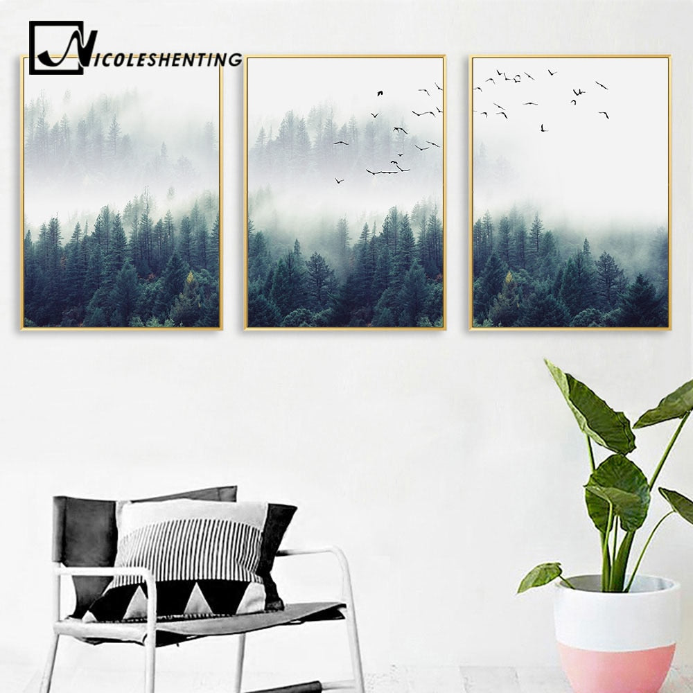 Nordic Decoration Forest Lanscape Wall Art Canvas Poster and Print Canvas Painting