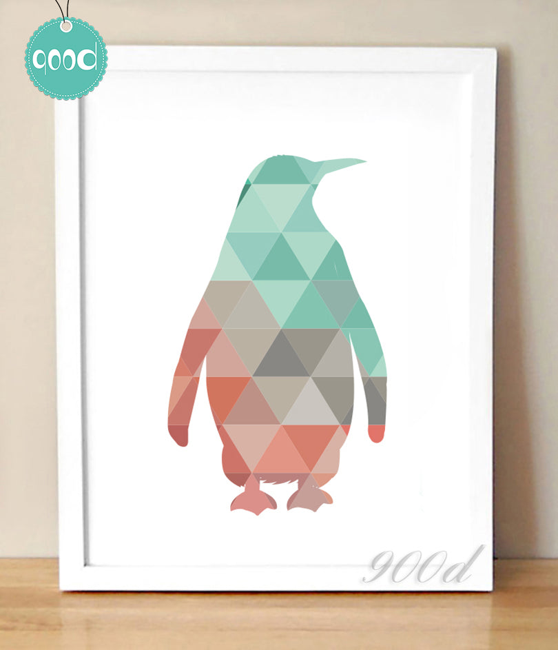Geometric Penguim Canvas Art Print Painting Poster,  Wall Pictures for Home Decoration, Home Decor 237-24