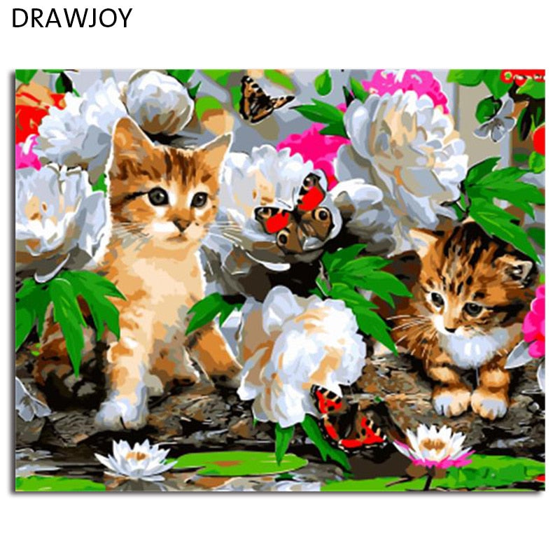 DRAWJOY Framed Pictures Painting & Calligraphy Animals Cats DIY Painting By Numbers On Canvas Oil Painting Home Decor