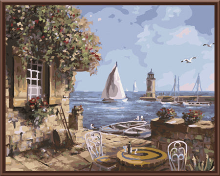 New Framed Picture DIY Painting By Numbers DOY Canvas Oil Painting Wedding Decor Home Decor Of Seascape House GX8056