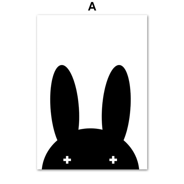 Black White Miffy Rabbit Wall Art Print Canvas Painting Nordic Poster Cartoon Wall Pictures