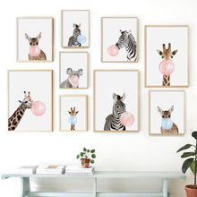 Load image into Gallery viewer, Cartoon Zebra Giraffe Koala Balloon Nordic Posters And Prints Wall Art Canvas Painting Animal
