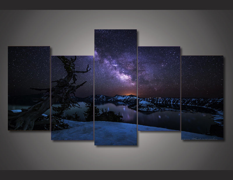 HD Printed Snowy night sky aurora Painting on canvas room decoration print poster picture Free shipping/ny-2775