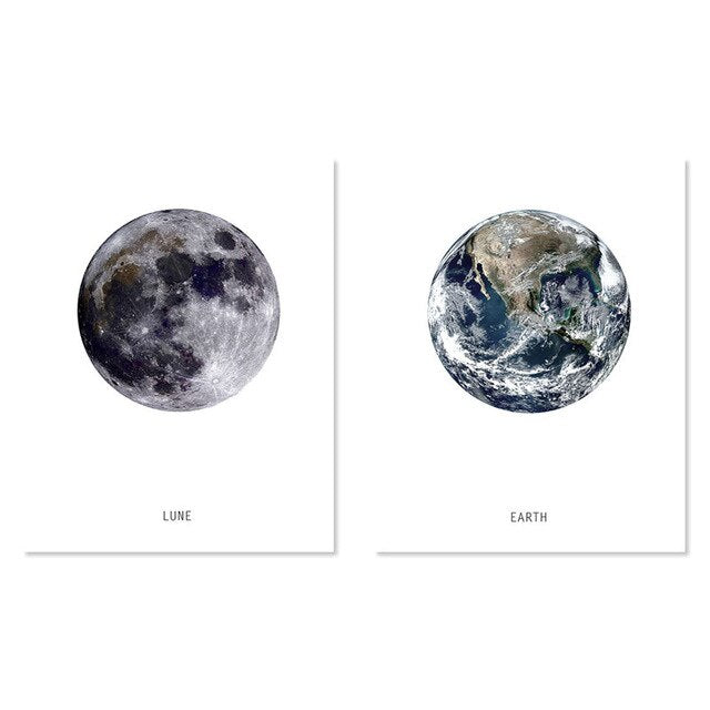 Earth Moon Nordic Art Canvas Painting Wall Waterproof Pictures Spray Ink Unframed Decor Canvas Poster Home Office Decor Picture