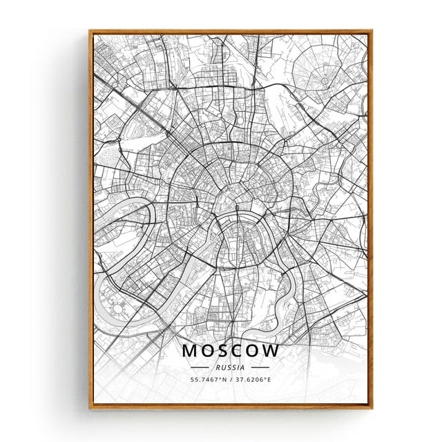 Modern Famous World City Map Moscow Mugla Mumbai City Poster Nordic Living Room Wall Art