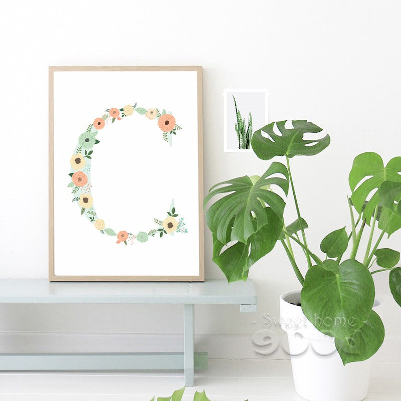 Floral monogram nursery Letter "C" Art Print Art Print painting Poster, Wall Pictures for Home Decoration Wall Decor, FA239-2