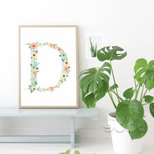 Load image into Gallery viewer, Floral monogram nursery Letter &quot;D&quot; Art Print Art Print painting Poster, Wall Pictures for Home Decoration Wall Decor, FA239-2
