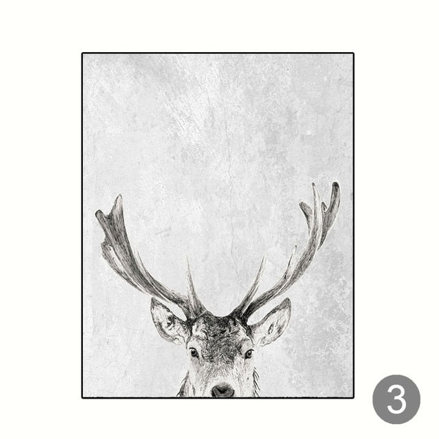 Modern Scandinavian Wall Art Grey White Tree Canvas Painting Deer Animal Posters and Prints
