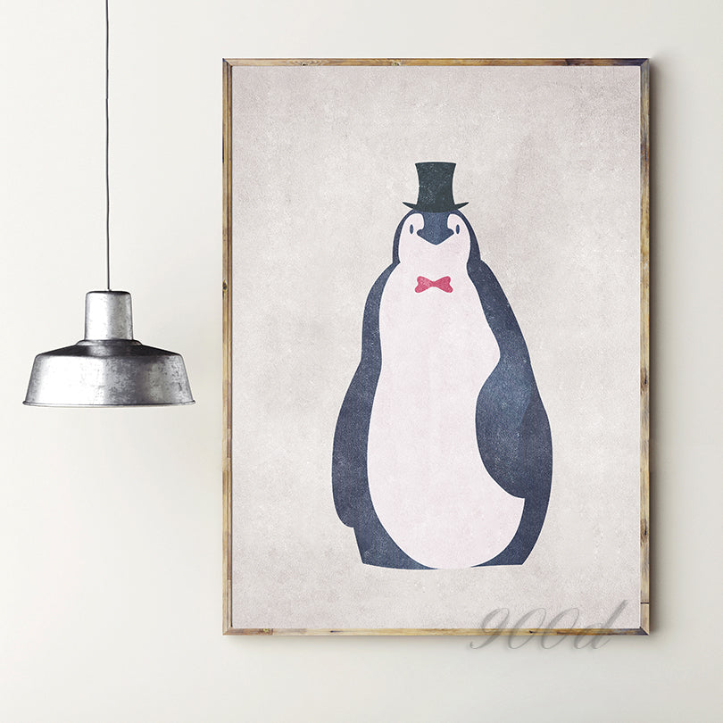 Vintage Cartoon Baby Penguin Canvas Art Print Painting Poster,  Wall Pictures for Home Decoration, Nursery Home Decor YE64