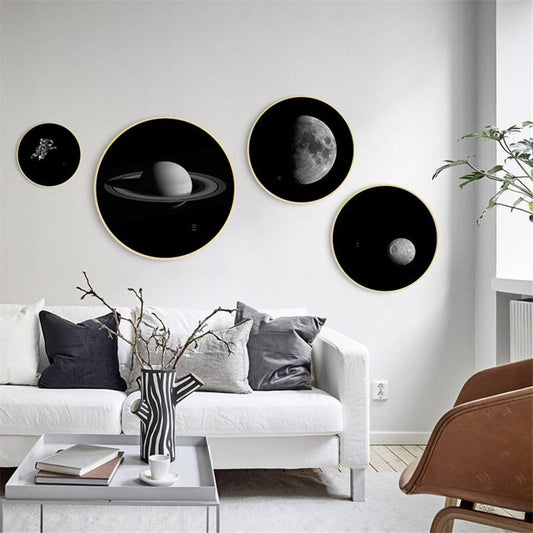 Star Moon Earth Nordic Canvas Painting Home Decor Wall Art Prints Posters Photography Black and White Picture for Living Room