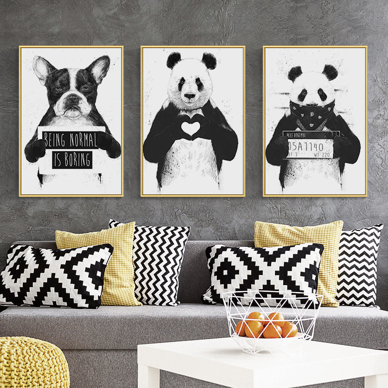 Canvas Painting Nordic Home Decor Wall Art Poster Cartoon Print Animal Panda Dog Picture Black White Painting for Living Room